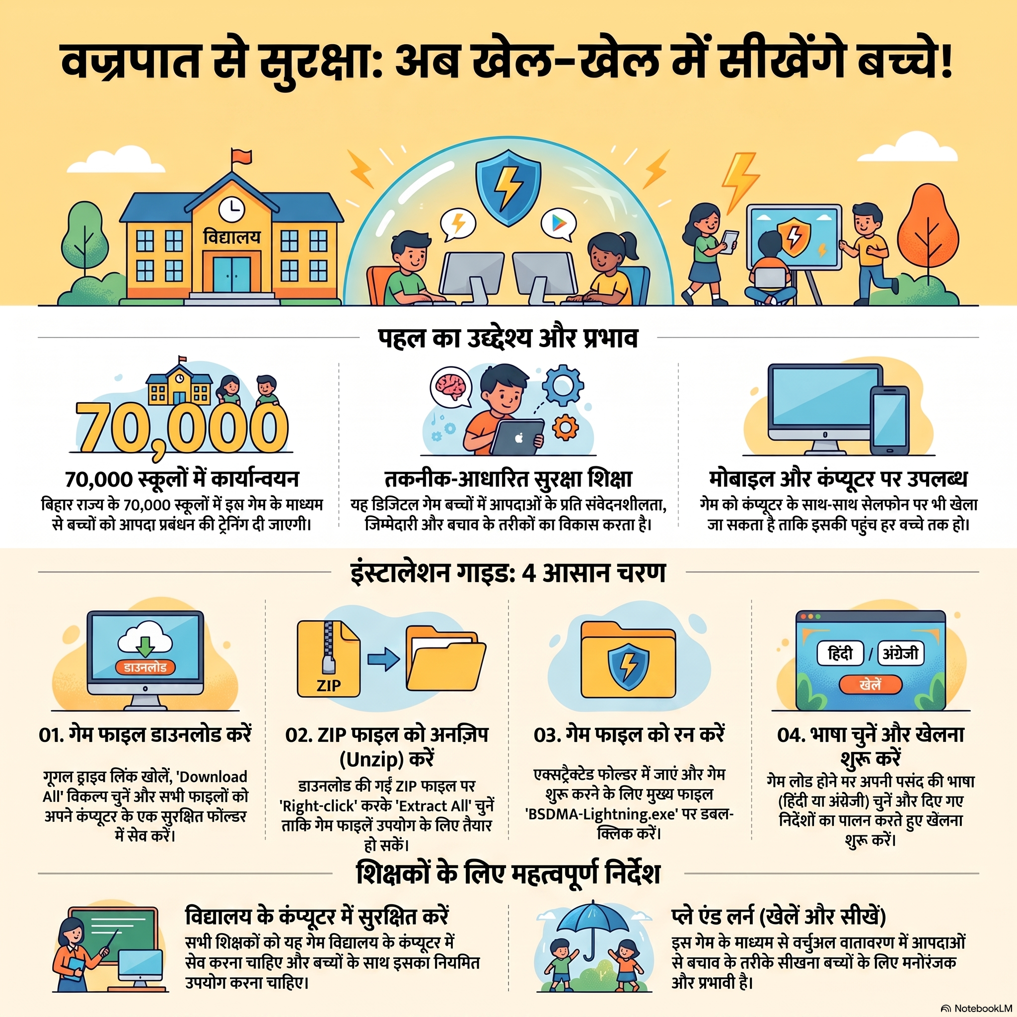 Click to view बिहार के 70,000 विद्यालयों में बिजली (Lightning) सुरक्षा सीखने के लिए BSDMA का डिजिटल गेम